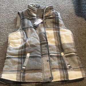 Christopher & Banks Checkered Vest in Gray and Cream